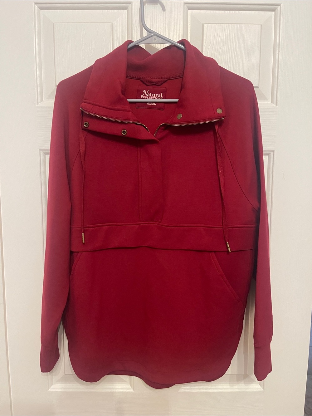 Natural Reflections- Red Zip-Trim Funnel Neck Pullover S:XS/TP